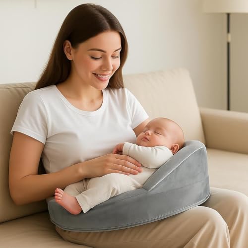 ETOFIXEE Cojin Lactancia Bebé,Cojín de Lactancia con Correa de Cintura Ajustable y Valla de Seguridad,Almohada Ergonómica para Mamá y Lactante Ideal para Embarazo y Postparto