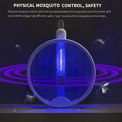 Mosquito Zapper, Bug Zapper Electric Fly Swatter, Purple Light Electric Fly Repellent Racket, Foldable Swivel 2 In 1 Usb Rechargeable With Digitally Displayed Hangable Mosquito Swatter Racket #TOP2