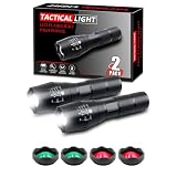 XINFEIBEI LED Flashlight, Zoomable Flashlight with Red Green Filters for Hunting Camping, 2-Pack