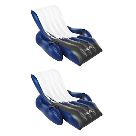 Intex Inflatable Floating Comfortable Recliner Lounges with Cup Holders (2 Pack)