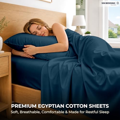 Image of SGI bedding 100% Egyptian Cotton Sheets Twin Size - 600 Thread Count Sheets Set, Soft, Cooling, 15 inch Deep Pocket, Luxury Hotel Bedding, Breathable, Durable - Teal