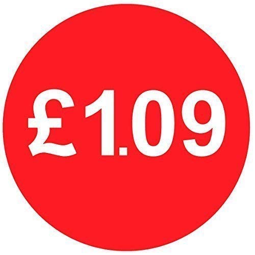 Pack of 500-20mm Price Stickers - Choose from 10p to £95 - Bright Red - Many Prices to Choose from (£1.09 - Red) — image 1