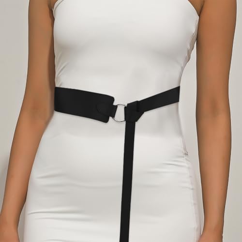 1Pc Wide Black Pu Leather Waist Fashion Soft Thick Skinny Belt Ladies Vintage Tie a Knot Waistband with Silver Ring for Women Jackets Shirts Dresses Sweater Clothes Suits Coat Accessories4