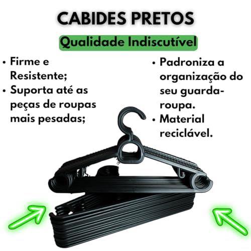 Cabide Calça Roupa Antideslizantes Reforçado Kit Com 50 Cabides Preto