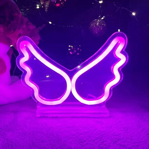 Image of Pink Wings USB Tabletop LED Neon Sign Acrylic Standing Decor Lamp | acrylic neon sign Cute Room Decor Gift for Teen Girls Bedroom Birthday Party