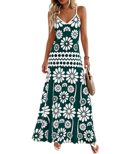 Zenlonr Womens Summer 2026 Wedding Guest Maxi Dresses Sphagetti Strap V Neck Floral Boho Long Dress Vacation(Green White Flower,Large) — view 2