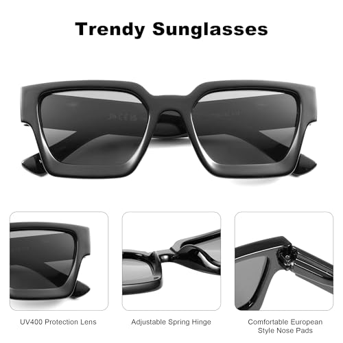 JM Trendy Polarized Square Sunglasses for Women Men Retro Chunky Rectangle Shades UV400 Protection4