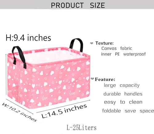Image of Kid Storage Basket Gift Shelf Basket Toy Storage Bin, Nursery Basket Organizer Box for With Handles for Room Deco Heart Pattern Valentine's Storage Basket