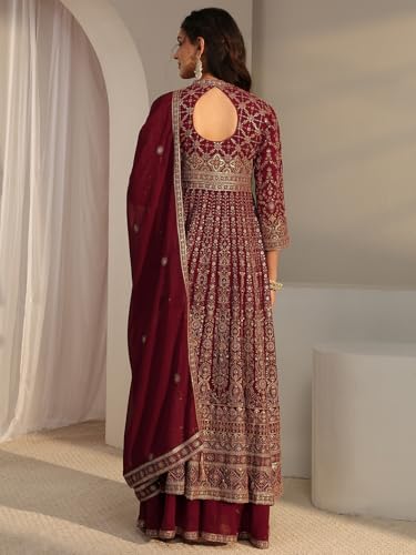 Image of Libas Art Embroidered Georgette Anarkali Kurta With Palazzos and Dupatta | ethnic wear | bridal suit | occasion wear