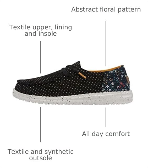 Image of HEYDUDE Women's Wendy Funk Floral Dot Size 10 Black | Women's Shoes | Women's Lace Up Loafers | Comfortable & Light-Weight