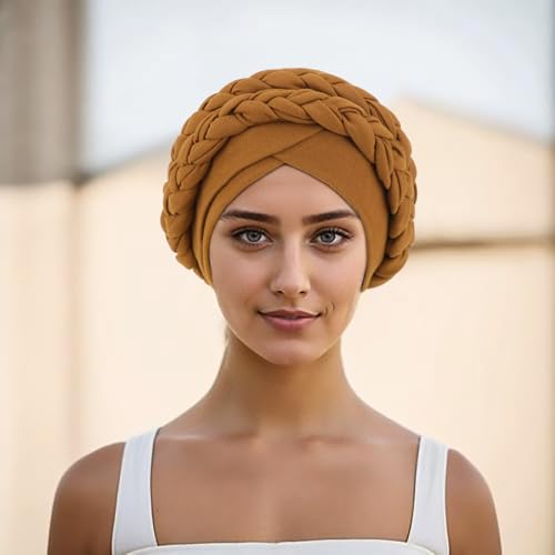 Image of DRESHOW African Women Turban Caps Beanie Twist Headscarf Pre-Tied Double Twisted Braids Headwraps for Women Chemo Cancer Cap