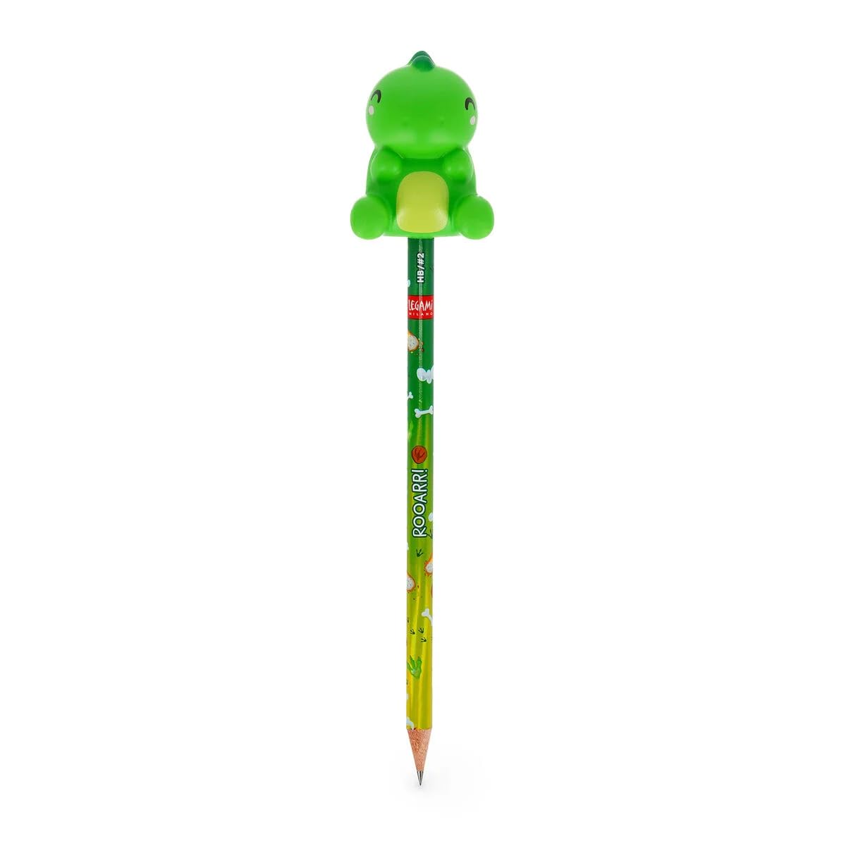 LEGAMI Rooarrr! Pencil with Squishy Dino | HB Pencil with Squeezies Dinosaur Attachment | Erasable Graphite Pencil in Dino Design | Stationery for School, Study & Office