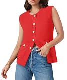 Womens Sweater Vest Sleeveless Button Down Round Neck Knitted Tank Tops Casual Cardigan 2026 Red L