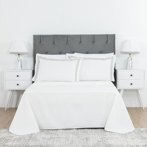 Dreamology Set di lenzuola in percalle, leggero, morbido e traspirante | Set di lenzuola in percalle di cotone | Lenzuola di qualità alberghiera (bianco, matrimoniale)