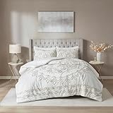 Madison Park Violette Chenille Cotton Tufted Comforter Large Medallion Design, All Season, Hypoallergenic, Soft Bedding Set, Matching Sham, King/Cal King, Ivory/Taupe 3 Piece