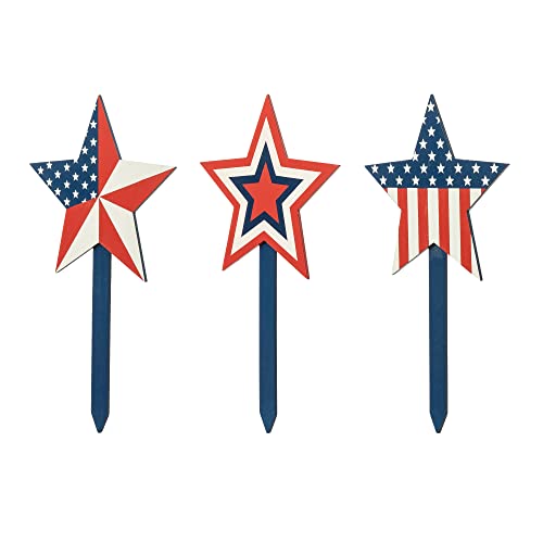 Glitzhome Set Of 3 Wooden Star Patriotic Garden Yard Stake, 4Th Of July Wall Decor For Home Yard Front Door National Day Decoration #TOP6
