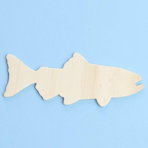 Pack of 24 Unfinished Wooden Trout Fish Cutouts Blank Fishing Shapes Sports Beach Nautical DIY Craft Projects Made in USA (Size: 5-1/2 W x 2 H)