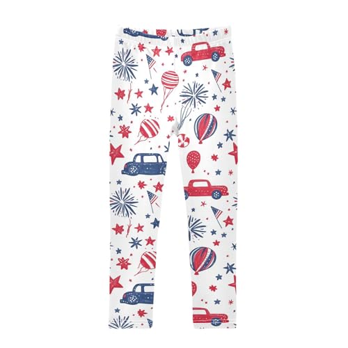 ZZKKO Girls Leggings Fireworks Stars Balloons Flags Toddler Girls Clothes Leggings for Girls Toddler Girls Leggings 3-4T