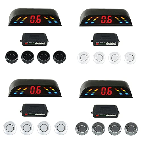 Riloer Wireless Car Reversing Radar System Kit Led Display Car Reverse Backup Radar System W/ 4 Sensors Buzzer Beep-Beep Alarm Indicator Silver #TOP1