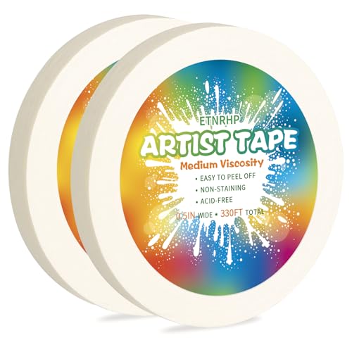 ETNRHP 2 Packs White Art Tape Medium Tack Artist Masking Tape Paper Acid Free Tape Watercolor...