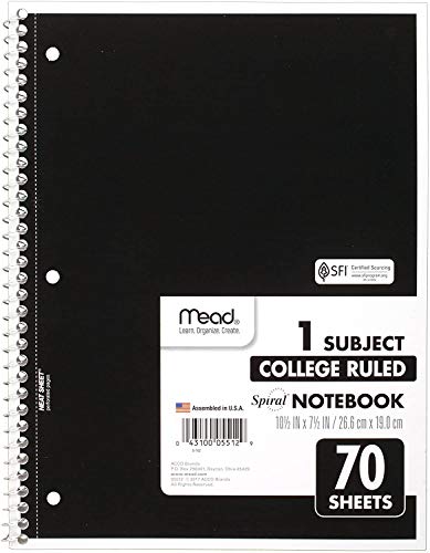 Mead Spiral Notebooks, 1 Subject, College Ruled, 70 Sheets, 24 Pack (73705) #TOP3