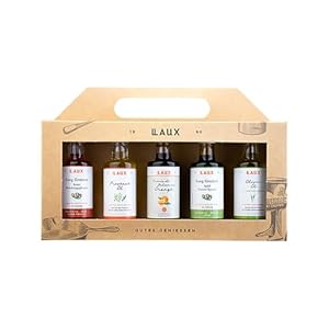 LAUX Azijn olie geschenkdoos 5 x 40 ml – 5 soorten in een set: Provence-olie, olijfolie, azijn & Crema di Balsamico – voor salades en hartige gerechten – kleine cadeaus voor Kerstmis