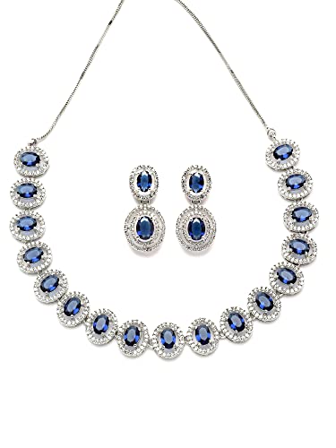 Image of Karatcart Silver Tone Green American Diamond Studded Necklace Set for Women