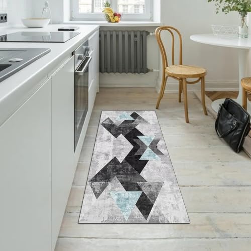 Alfombra larga para dormitorio y pasillos de diseño geométrico gris texturizado 5