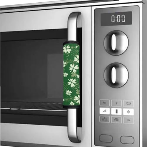 Image of Refrigerator Door Handle Covers Pack of 6 Anti-Stain Kitchen Appliances Handle Protector Fridge Microwave Decor and Accessories, Musical Note Shamrock Clover Print Green St. Patrick's Day