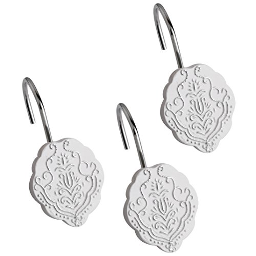 Creative Scents Vintage White Shower Curtain Hooks - Set of 12 Shower Curtain Rings for Bathroom Shower Curtain Rod - Decorative Shower Hooks for Shower Curtain - Bathroom Accessories Collection