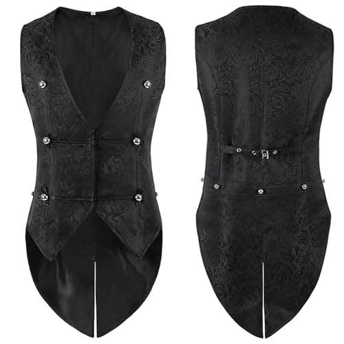 Veste brodée rétro coupe ajustée gilet noir jacquard de style médiéval et victorien pour homme