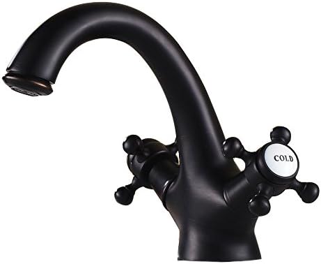 Amy Brass Deck Mount 6 Inches Bathroom Sink Lavatory Basin Dual Handles Faucet Black Color Z2015088132R