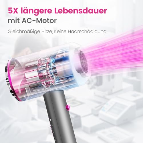 CASAMAA Ionen Föhn AC-Motor Haartrockner, Schnelltrocknen Hair Dryer, Profi Fön mit Kaltlufttaste, 3 Temperaturstufen, 2 Gebläsestufen, 3 Stylingdüsen & Diffusor 2