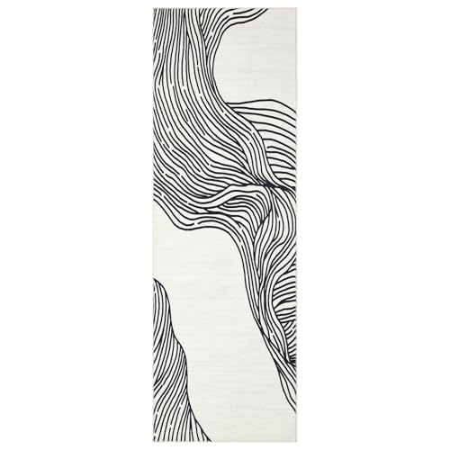 GarveeHome Runner Rug 2x6 Modern Abstract Entryway Runner Rug Washable Rug Contemporary Lines Hallway Runners Indoor Soft Faux Wool Rug Non-Slip Low Pile Runner for Laundry Kitchen Bedside Cream