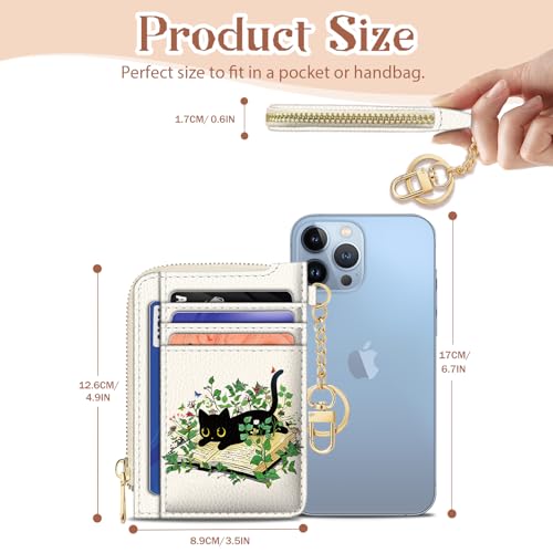 GIANCOMICS Stylish Black Cat RFID Blocking Slim Wallet for Women - Compact Card Holder with Zipper Coin Purse and Keychain, Perfect Travel Accessory - Image 6