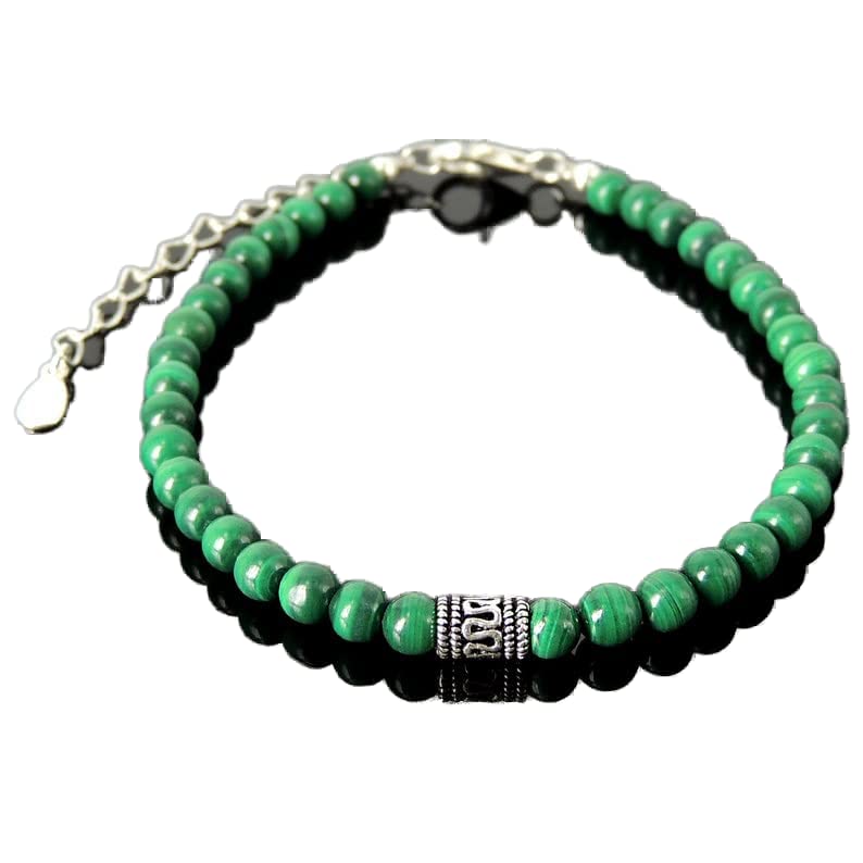 Bracelet en malachite 6mm LKBEADS avec fermoir argenté ajustable unisex LCBR-4365