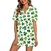 KVOTUU Silk Pajama for Women Casual 2 Piece St Patricks Day Shirt and Shorts Set Funny Holiday Lucky Shamrock Themed Pajamas