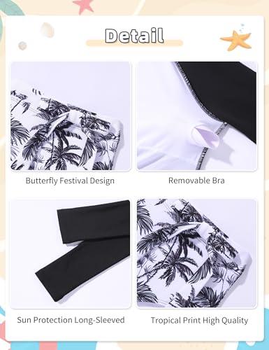 Image of Fuermos Girls Rash Guard Swimsuits 2 Piece Solid Color Long Sleeve Swimsuit and Print Bathing Suit Girls' Swimwear 6-16Y