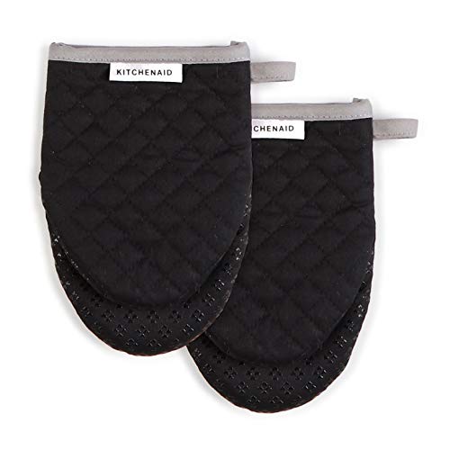 KitchenAid Asteroid Mini Cotton Oven Mitts with Silicone Grip, Black