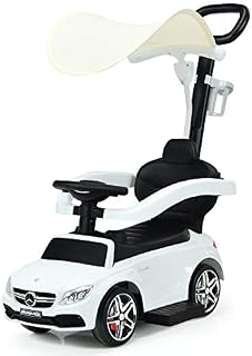 COSTWAY 3 in 1 Ride on Push Car, Toddler Slider Walker with Parental Handle, Safety Barrier, Sun Canopy, Storage Space, Music & Horn, Convertible Baby Stroller for Boys Girls (White)