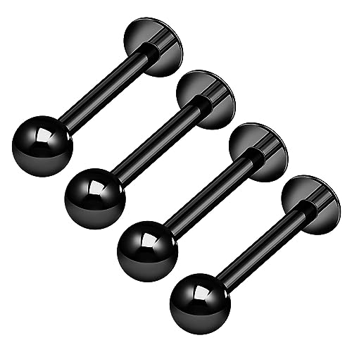 KJM FASHION 4PCS Anodized Black Labret Studs 16g 1.2mm 5/16 8mm 3mm Ball Tragus Medusa Spiderbite Monroe Earrings Piercing Jewelry 7426