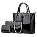 YAQUNICER Patent Tote and Purse 3pcs for Women Glossy PU Top-handle Handbags Chain Messenger Bag Clutch Card Holder-black 1