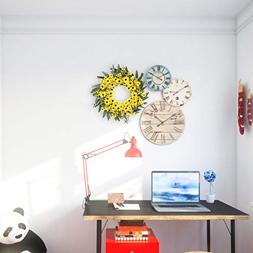 Yellow Spring Sunflower And Daisy Wreath With Yellow Pip Berries And Green Leaves, 22 Inches Full Holiday Wreath For Front Door Window Wall Decoration Spring And Holiday Decoration #TOP3