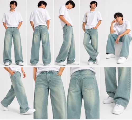 Generic THE BB ERA CLOTHING Men's Wide Leg Jeans, Blue - Image 6