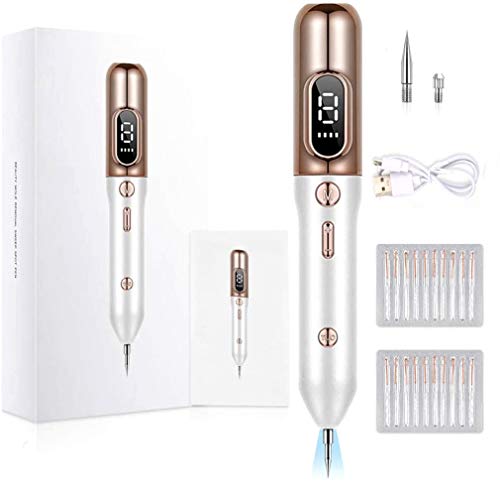 Removedor etiquetas de la piel Bol�grafo lunares con 9 modos ajustables Pantalla LCD etiquetas port�til y recargable para la cara Verruga corporal Pecas Nevus Tratamiento manchas Tatuaje peque�o