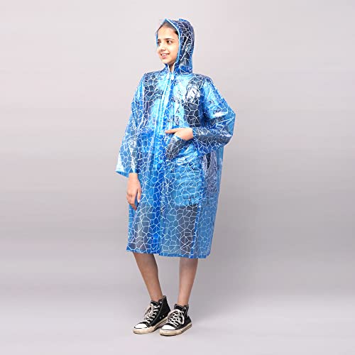 VARSHA Rainwear Kids Hooded Raincoat Waterproof  Design [Blue, 45