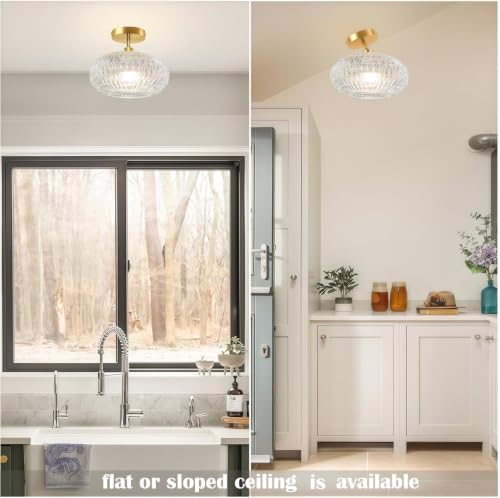 Semi Flush Mount Ceiling Light Fixture,Sloped Ceiling Light Fixture,Vintage Light Fixtures,Globe Glass Ceiling Fixture,Kitchen Over Sink Lighting Fixtures,Hanging Light Fixture for Bedroom Porch — view 5