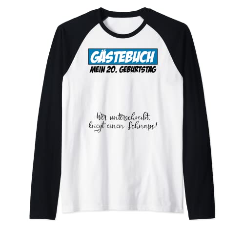 Libro de visitas para fiesta de cumpleaños número 20, hombre y mujer Camiseta Manga Raglan