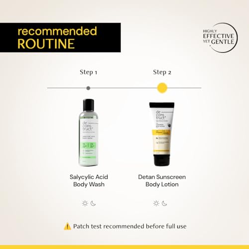 Image of Deconstruct Detan Sunscreen Body Lotion SPF 50 PA++++ | Broad Spectrum UVA and UVB Protection| Lightweight , Water-Resisitent , Non-Greasy Formula | With Kojic Acid & Niacinamide for Reducing Tan Lines & Skin Brightening | All Skin types | 90 ml