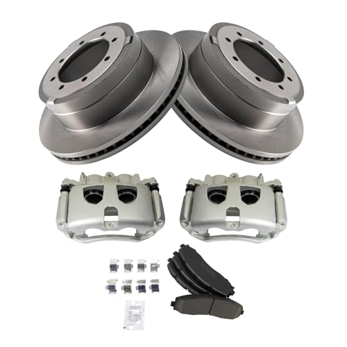 Image of TRQ Rear Brake Pad, Caliper, & Rotor Kit Ceramic Compatible with 2013-2019 Ford F-350 Super Duty 2013-2014 F-450 Super Duty